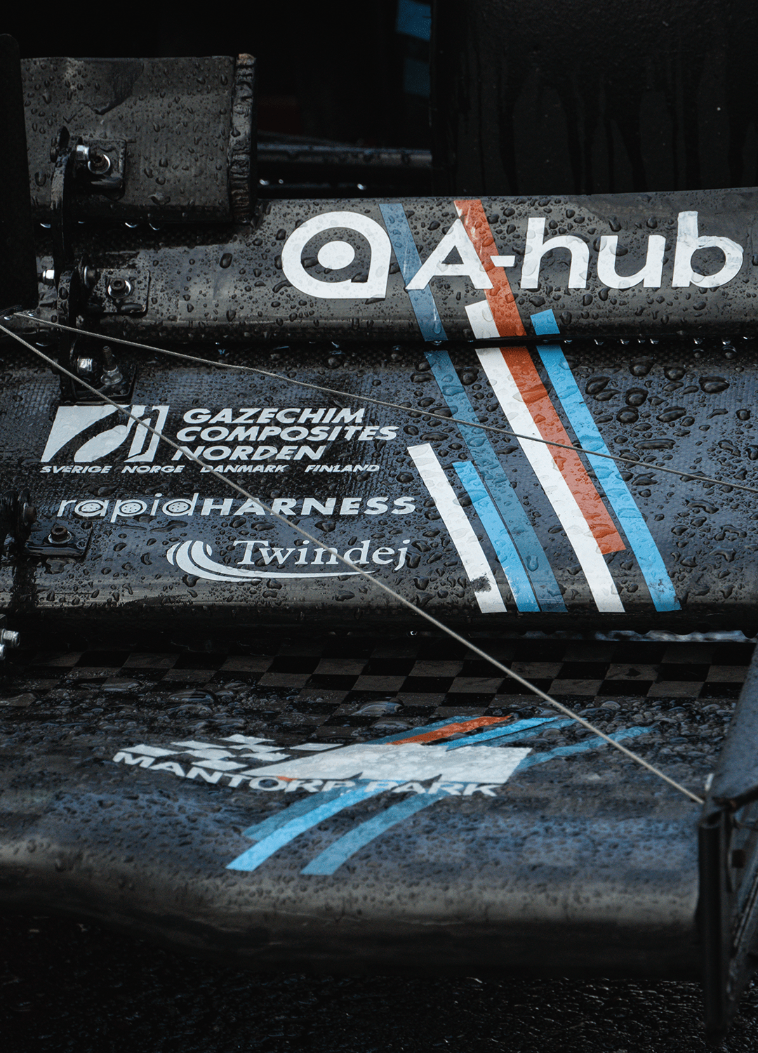 Close-up of the car wheel and suspension components